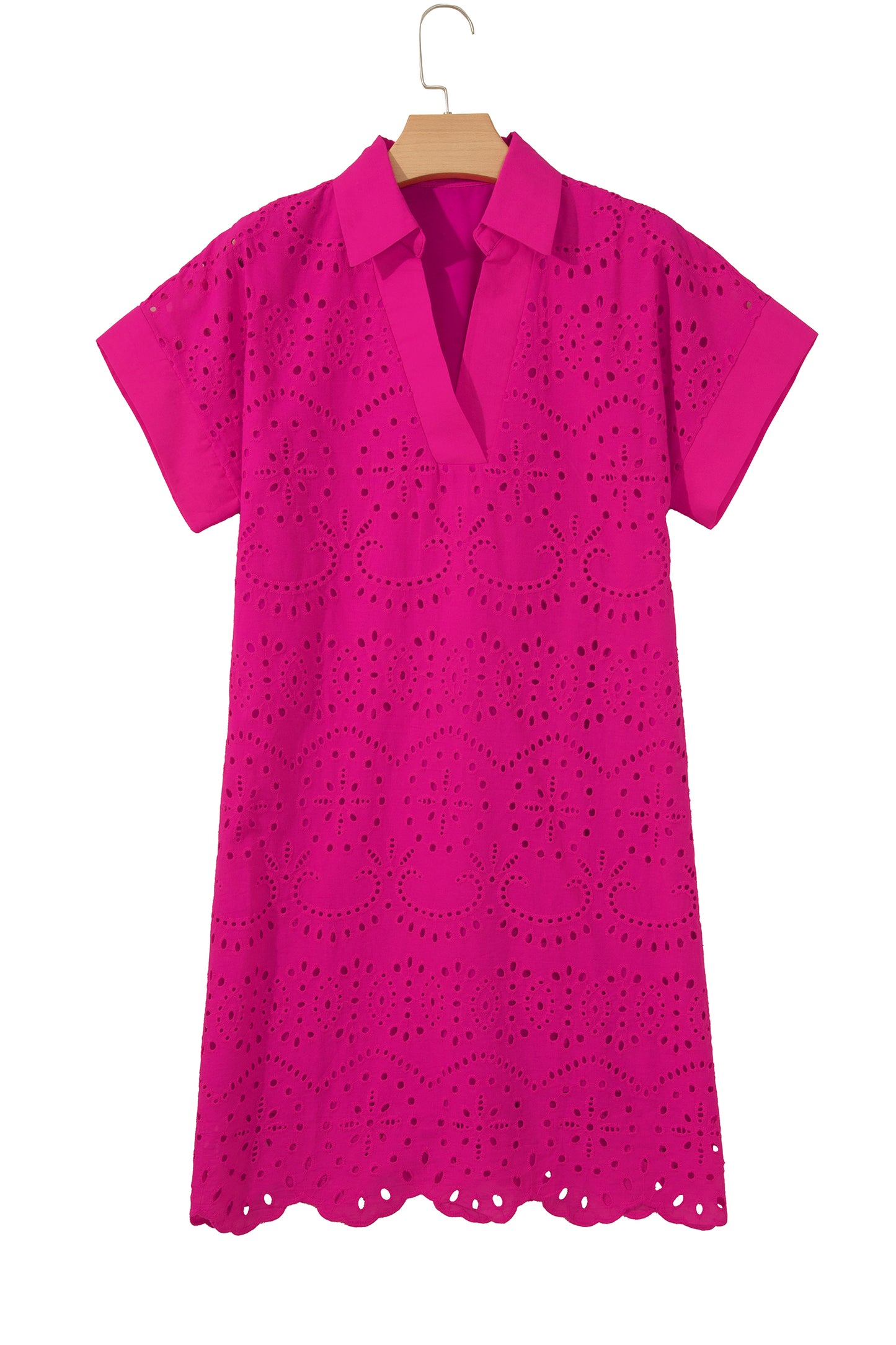 Eyelet Elegance Collared Mini Dress