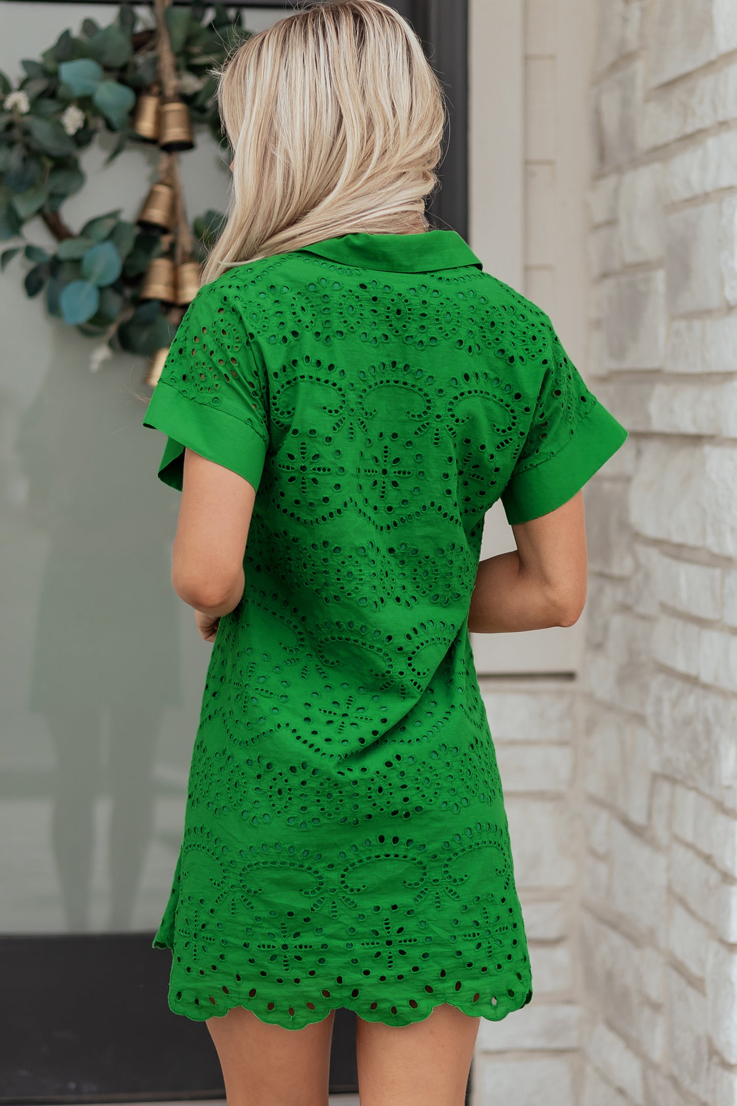 Eyelet Elegance Collared Mini Dress