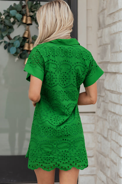Eyelet Elegance Collared Mini Dress