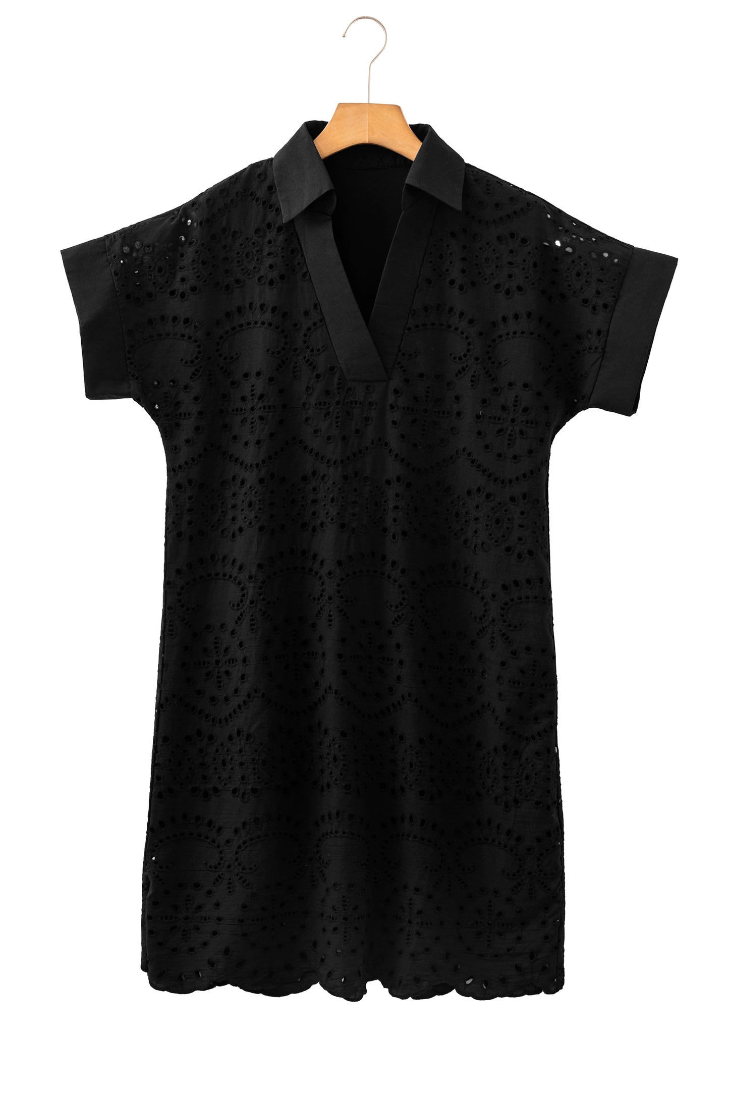 Eyelet Elegance Collared Mini Dress