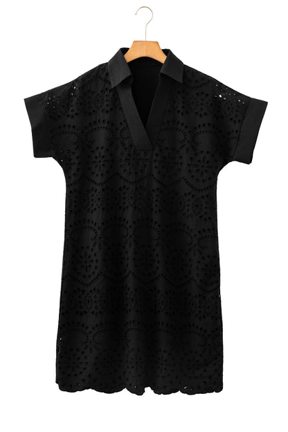 Eyelet Elegance Collared Mini Dress