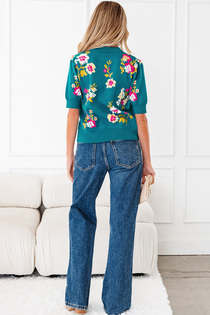 Teal We Meet Again Floral Knit Top