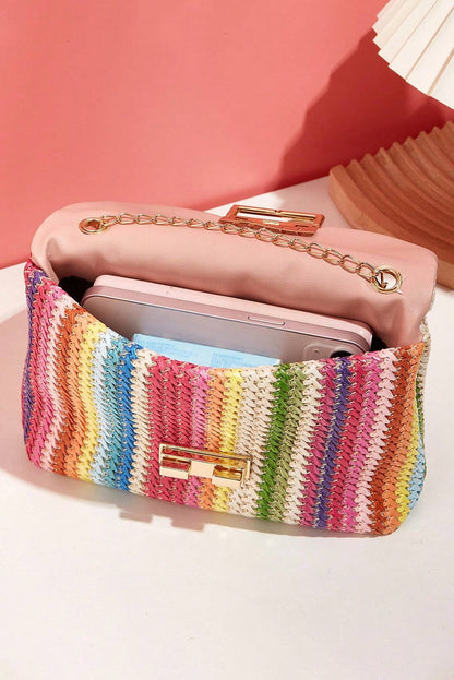 Ginny Multicolor Woven Gold Chain Shoulder Bag