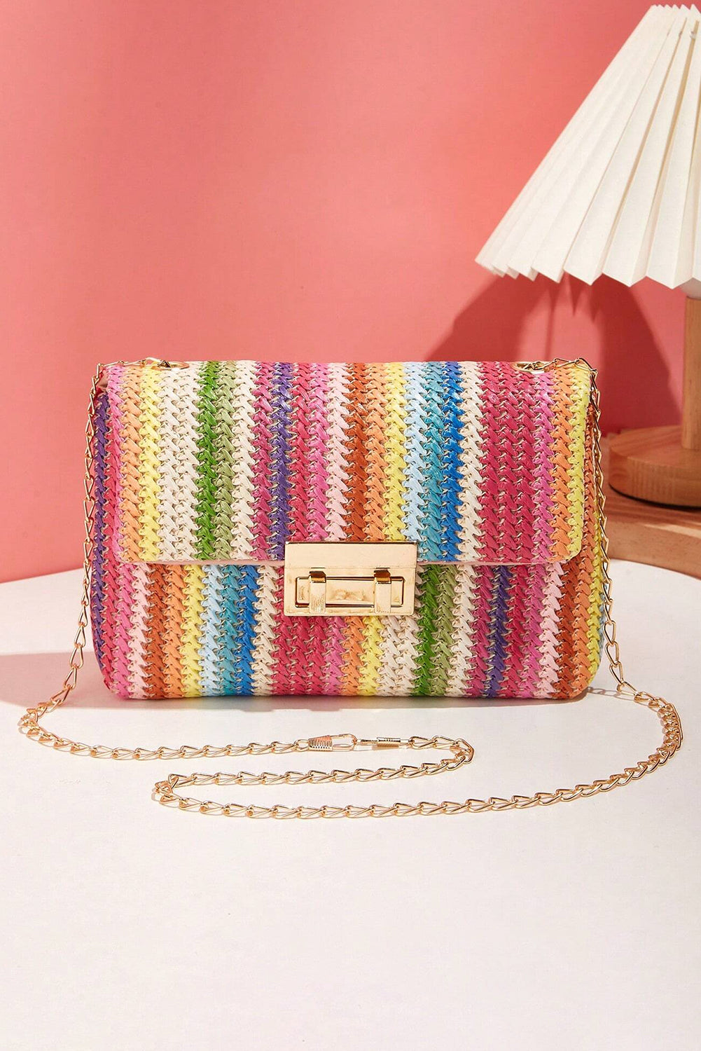 Ginny Multicolor Woven Gold Chain Shoulder Bag