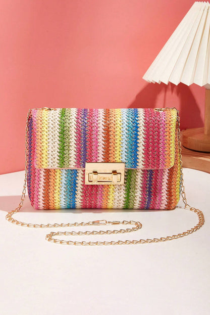 Ginny Multicolor Woven Gold Chain Shoulder Bag
