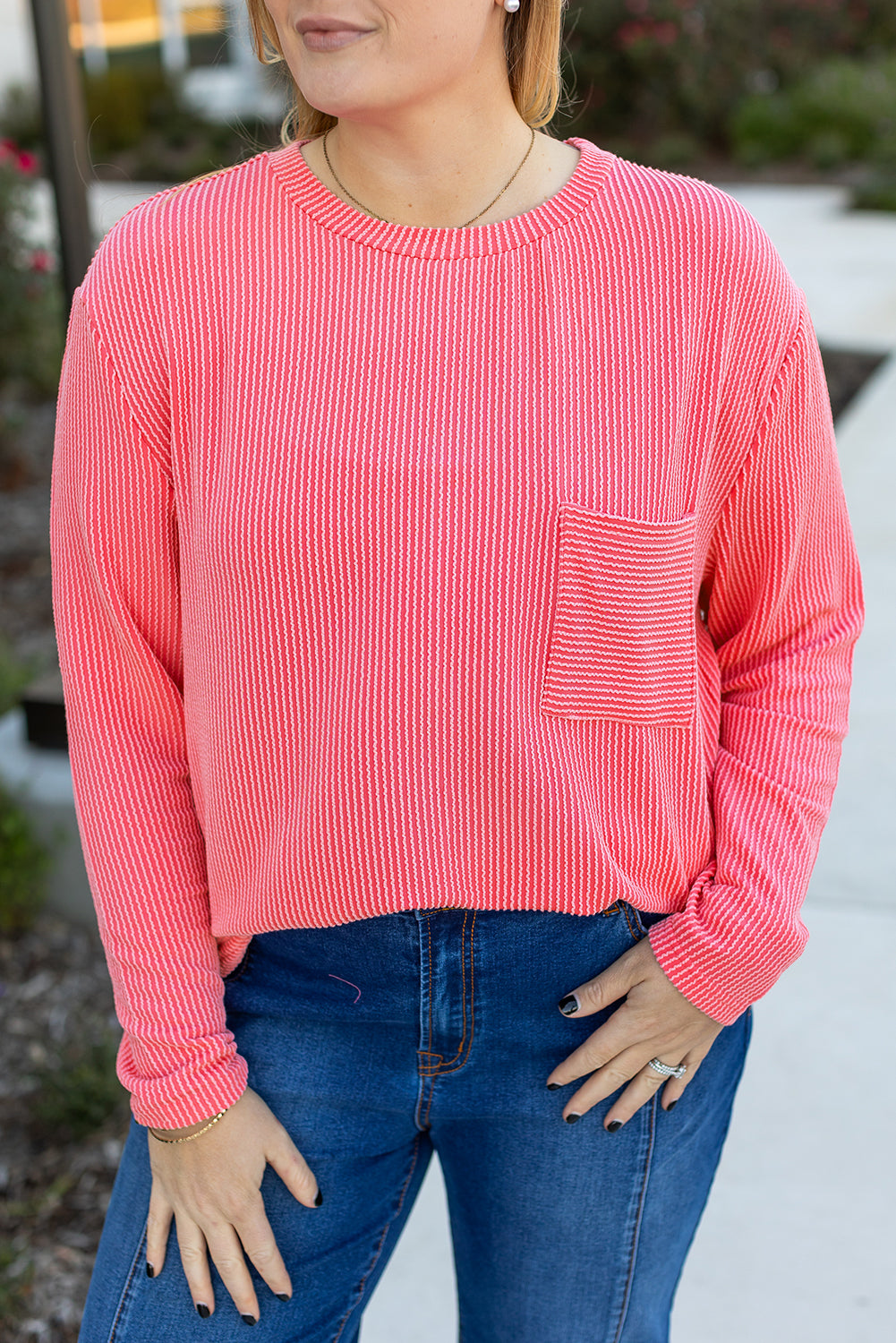 Coral Crush Ribbed Plus Size Top