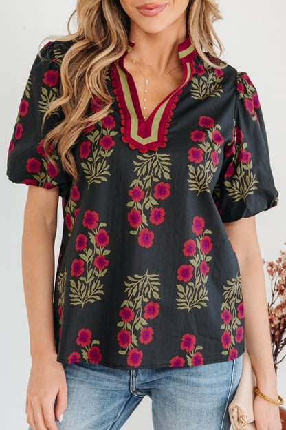 Midnight Garden Stroll Puff Sleeve Top