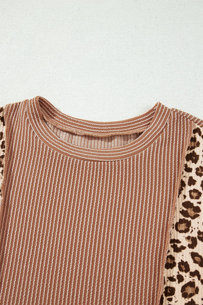 Mocha Mood Leopard Colorblock Top