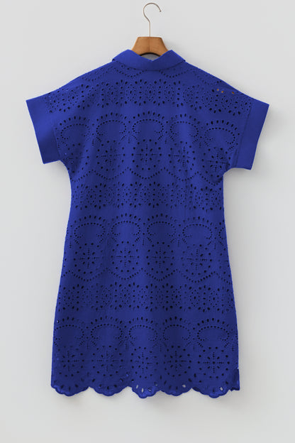 Eyelet Elegance Collared Mini Dress