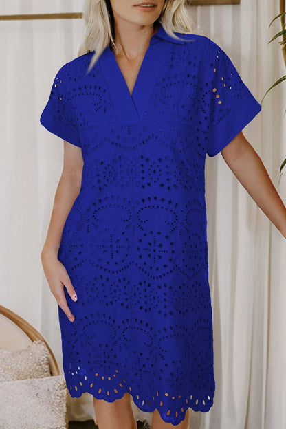 Eyelet Elegance Collared Mini Dress