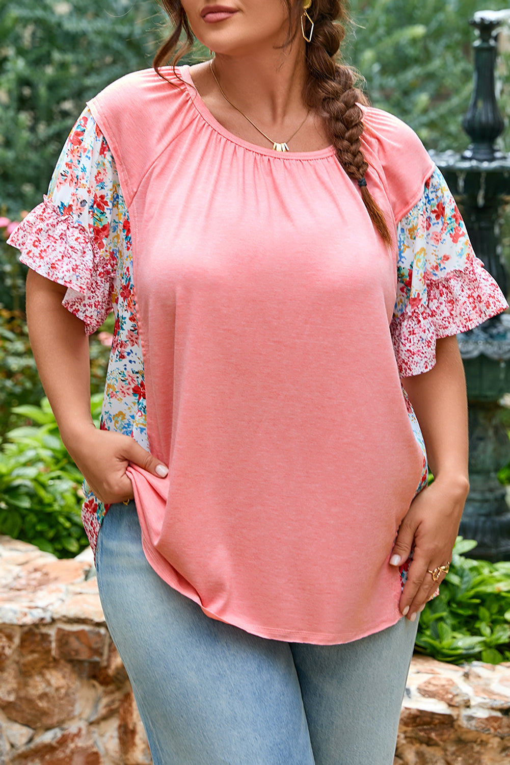 Garden Party Ruffle Sleeve Plus Size Top