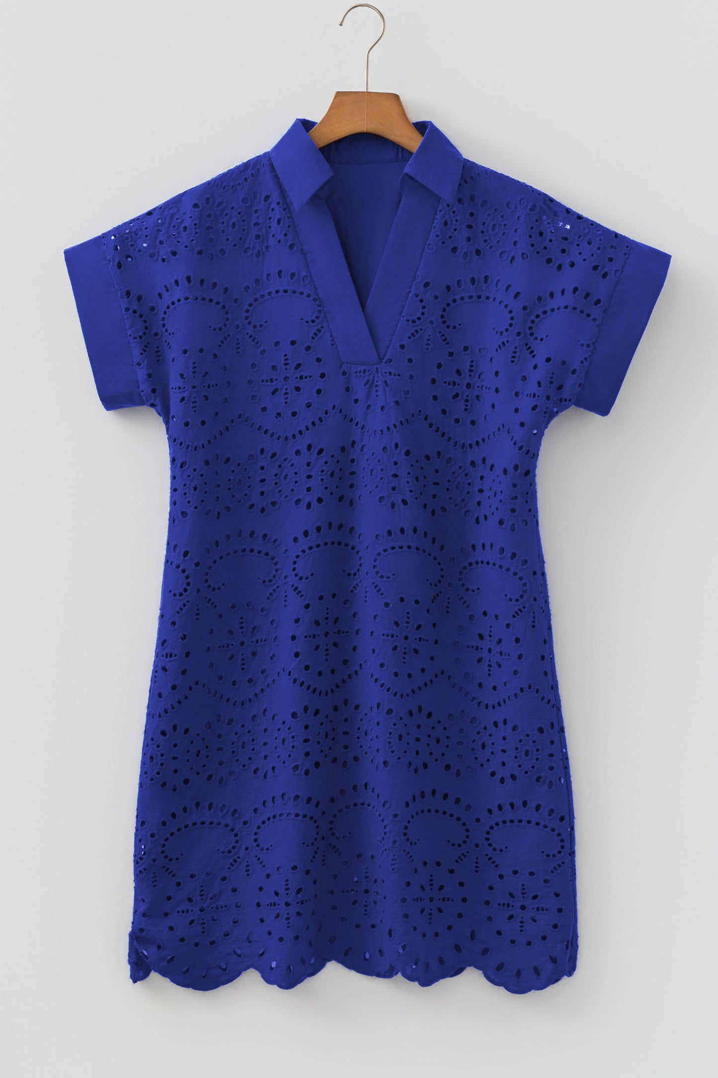 Eyelet Elegance Collared Mini Dress