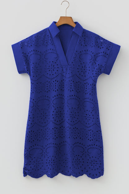 Eyelet Elegance Collared Mini Dress