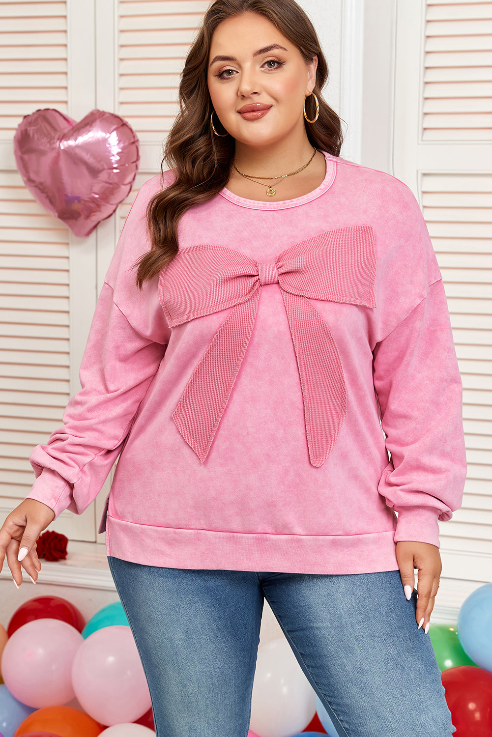 Bow So Sweet Mineral Wash Plus Size Pullover