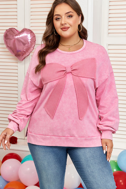 Bow So Sweet Mineral Wash Plus Size Pullover