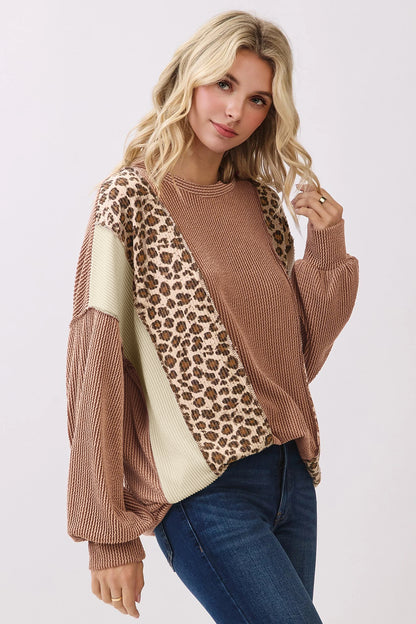 Mocha Mood Leopard Colorblock Top