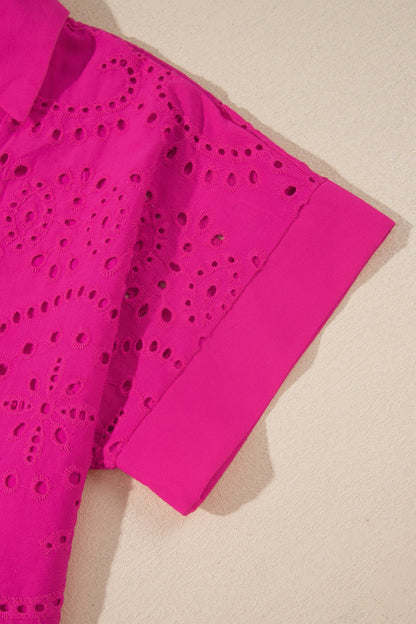 Eyelet Elegance Collared Mini Dress