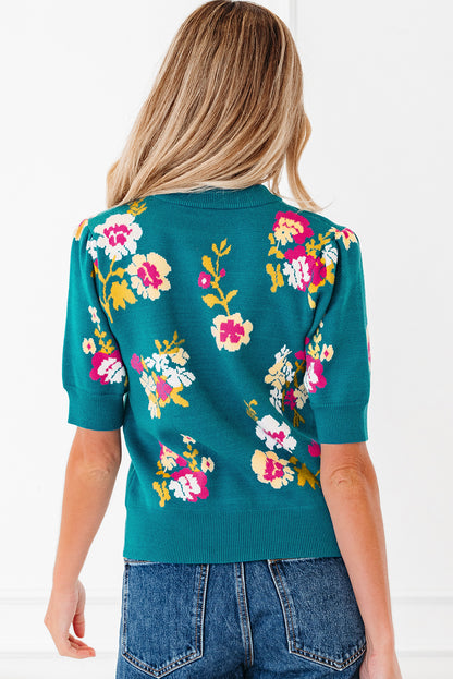 Teal We Meet Again Floral Knit Top