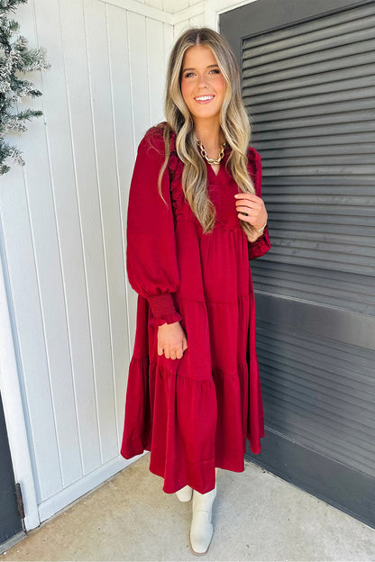 Crimson Charm Midi Dress
