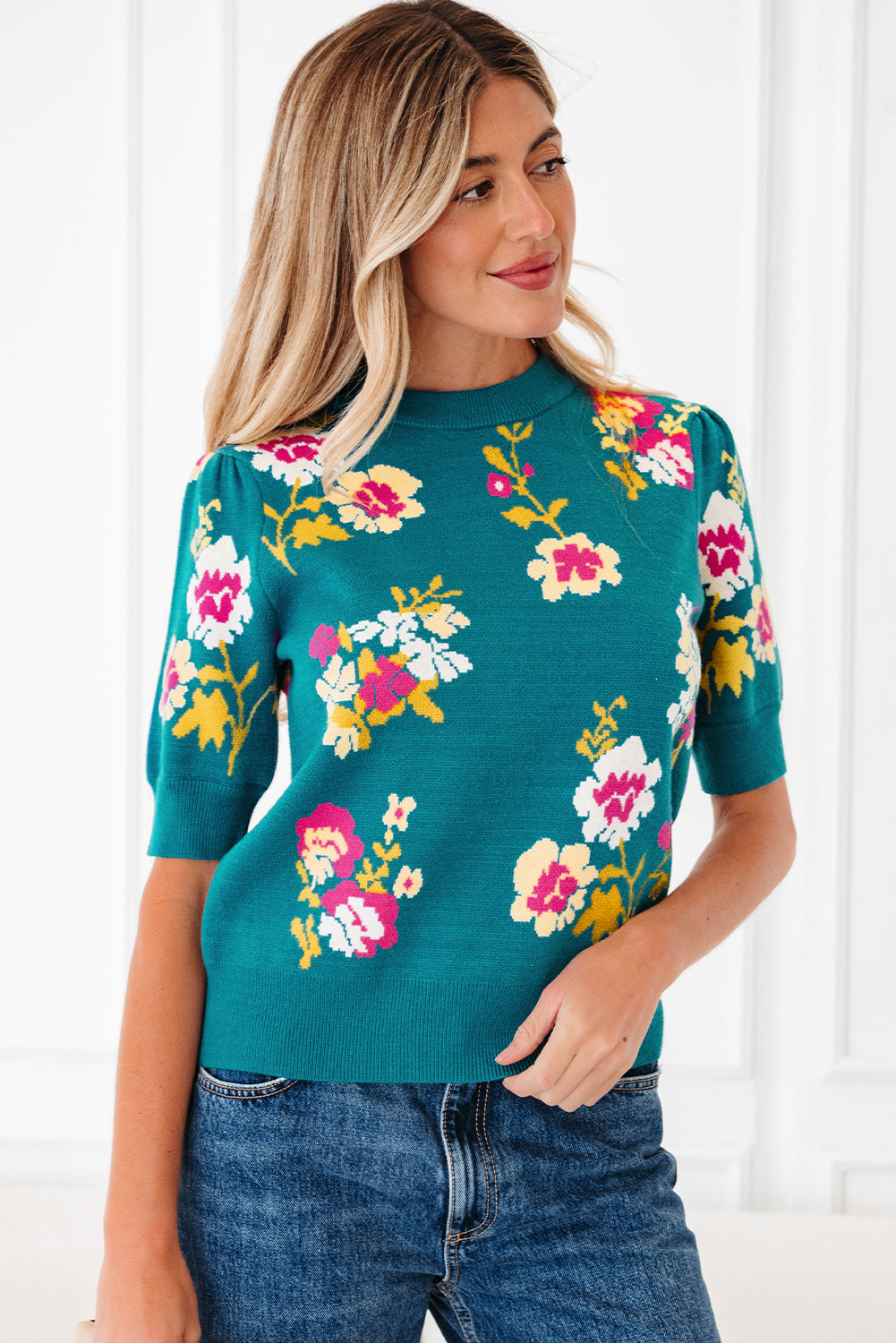 Teal We Meet Again Floral Knit Top