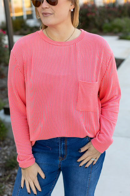 Coral Crush Ribbed Plus Size Top