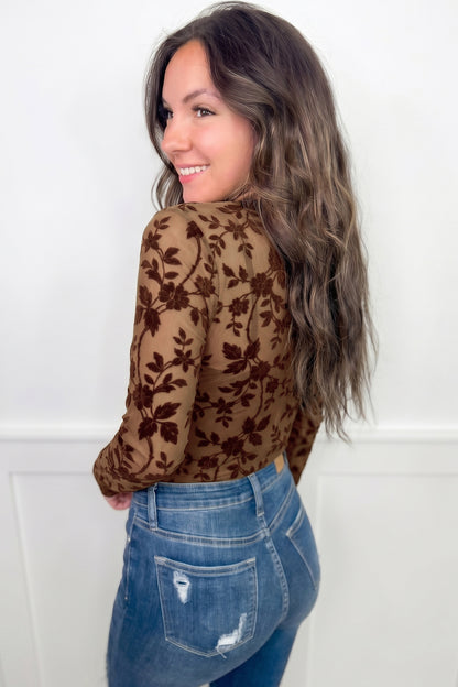 Mocha In Bloom Mesh Top