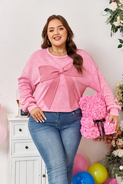 Bow So Sweet Mineral Wash Plus Size Pullover