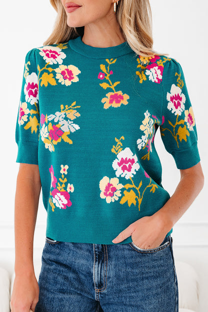 Teal We Meet Again Floral Knit Top