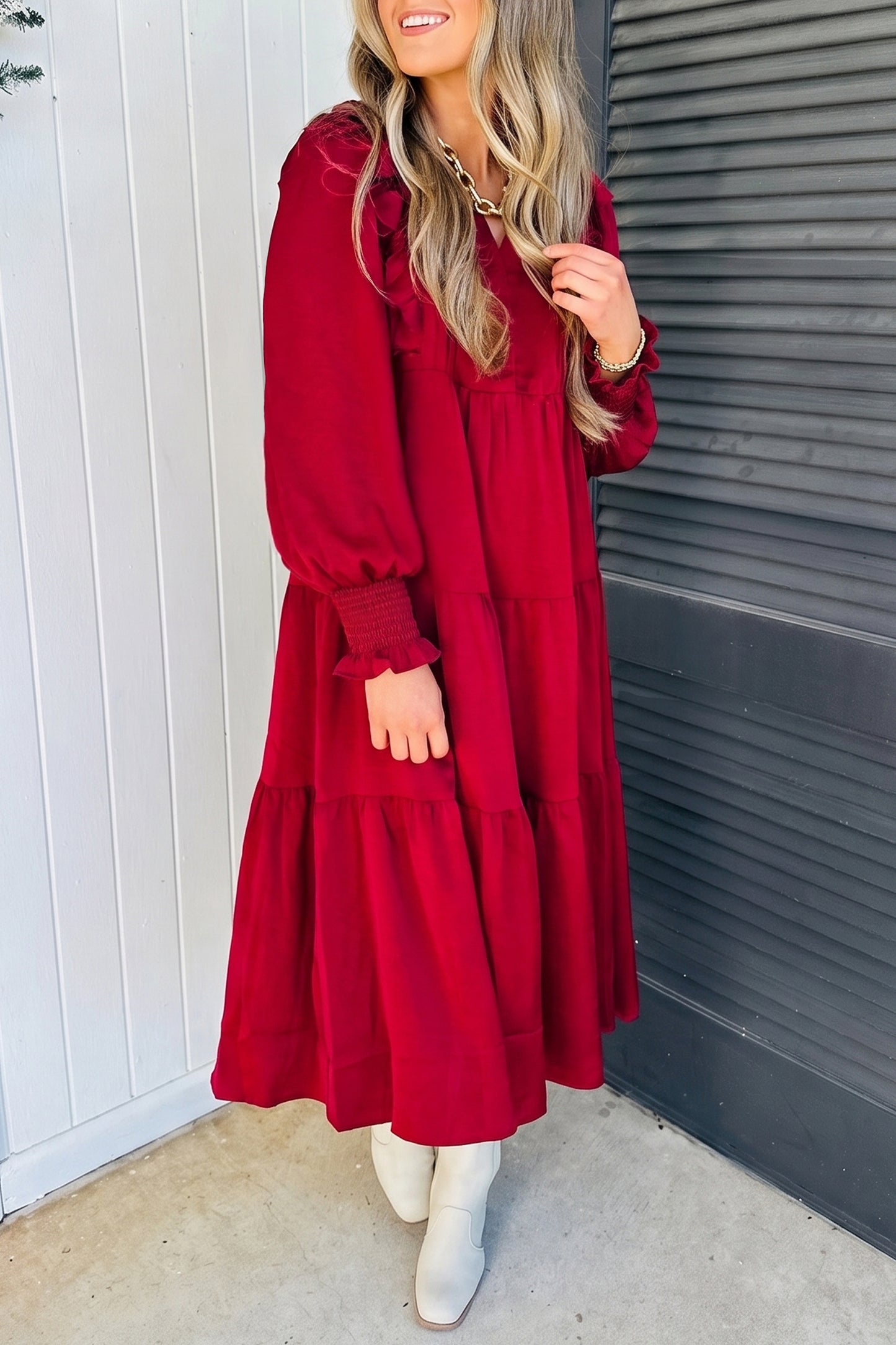 Crimson Charm Midi Dress
