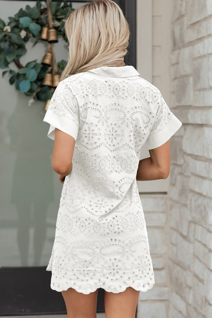 Eyelet Elegance Collared Mini Dress