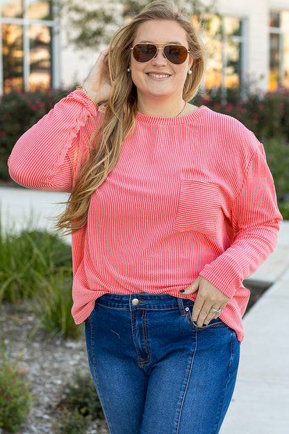 Coral Crush Ribbed Plus Size Top