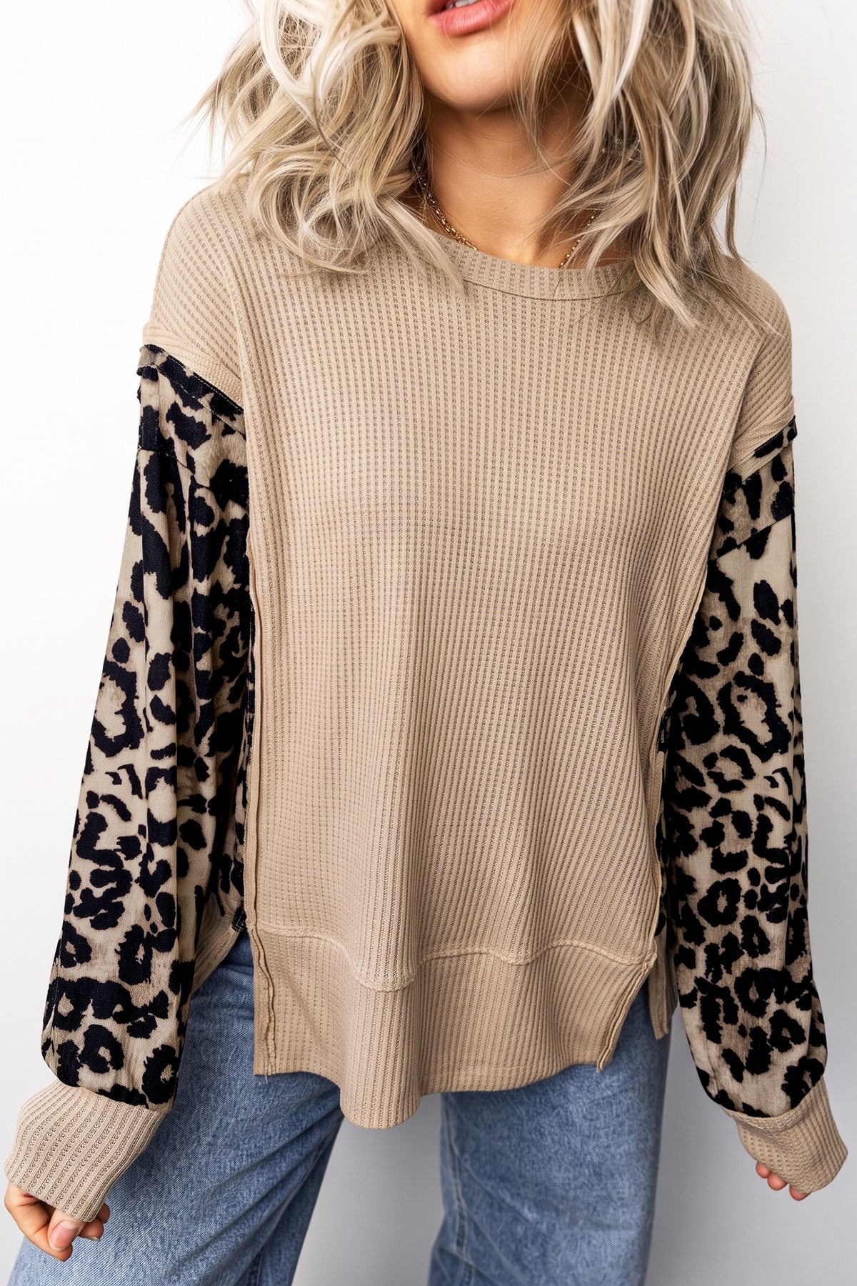 Leopard Latte Waffle Knit Top