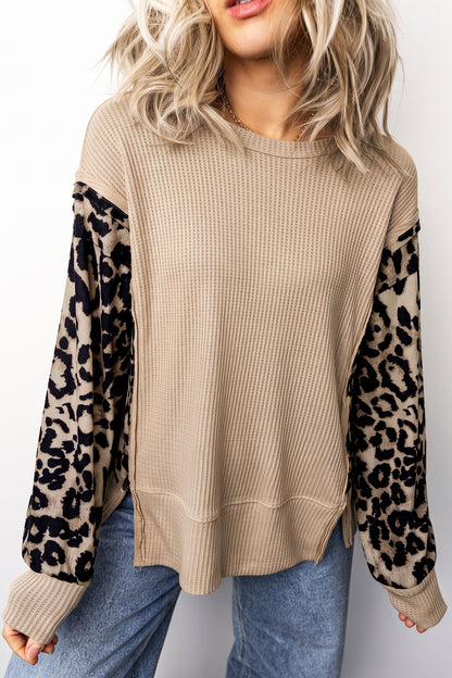 Leopard Latte Waffle Knit Top