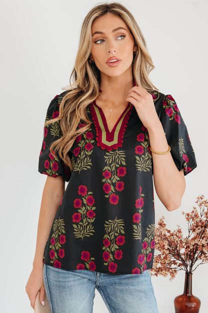 Midnight Garden Stroll Puff Sleeve Top