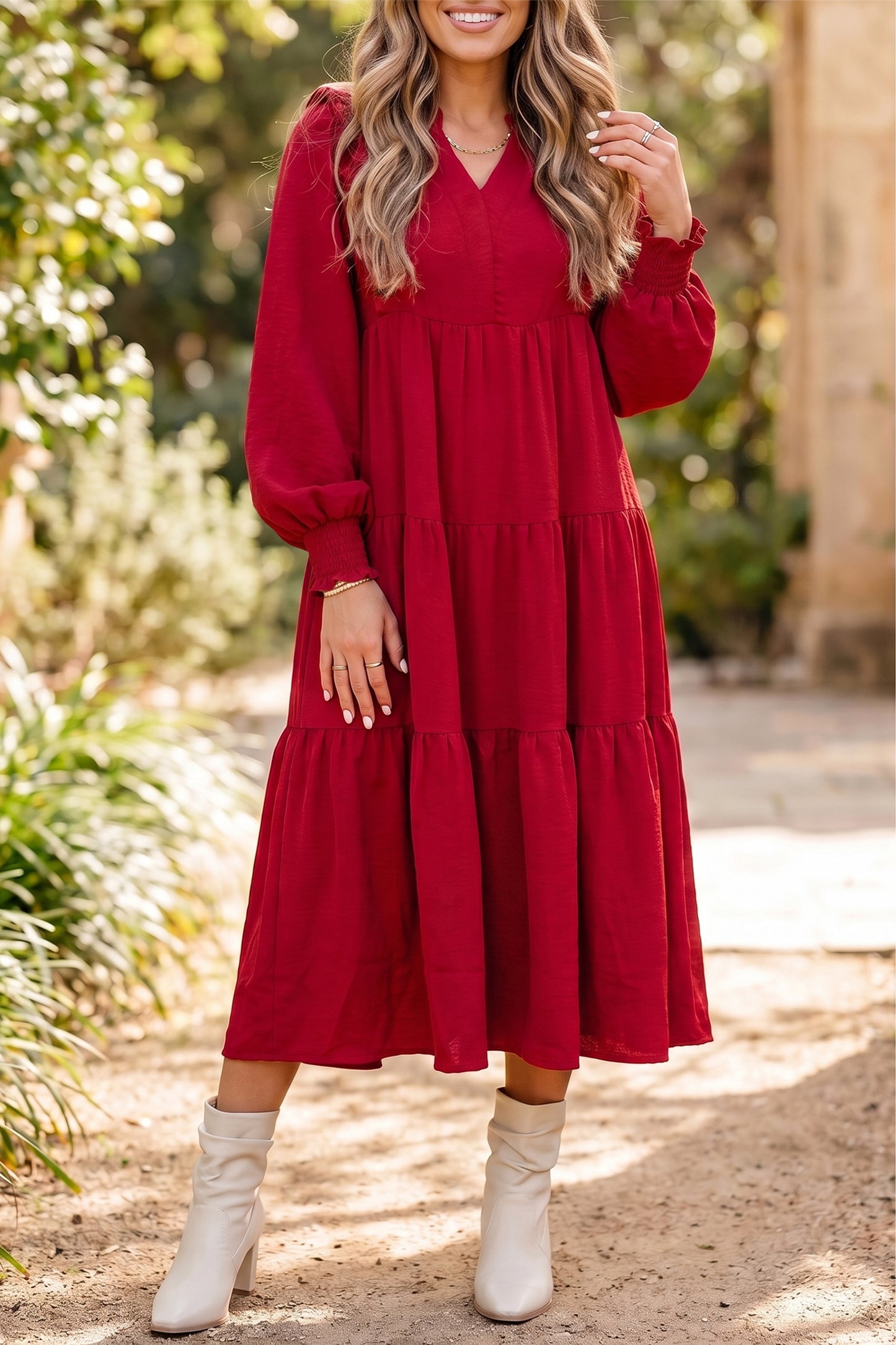 Crimson Charm Midi Dress