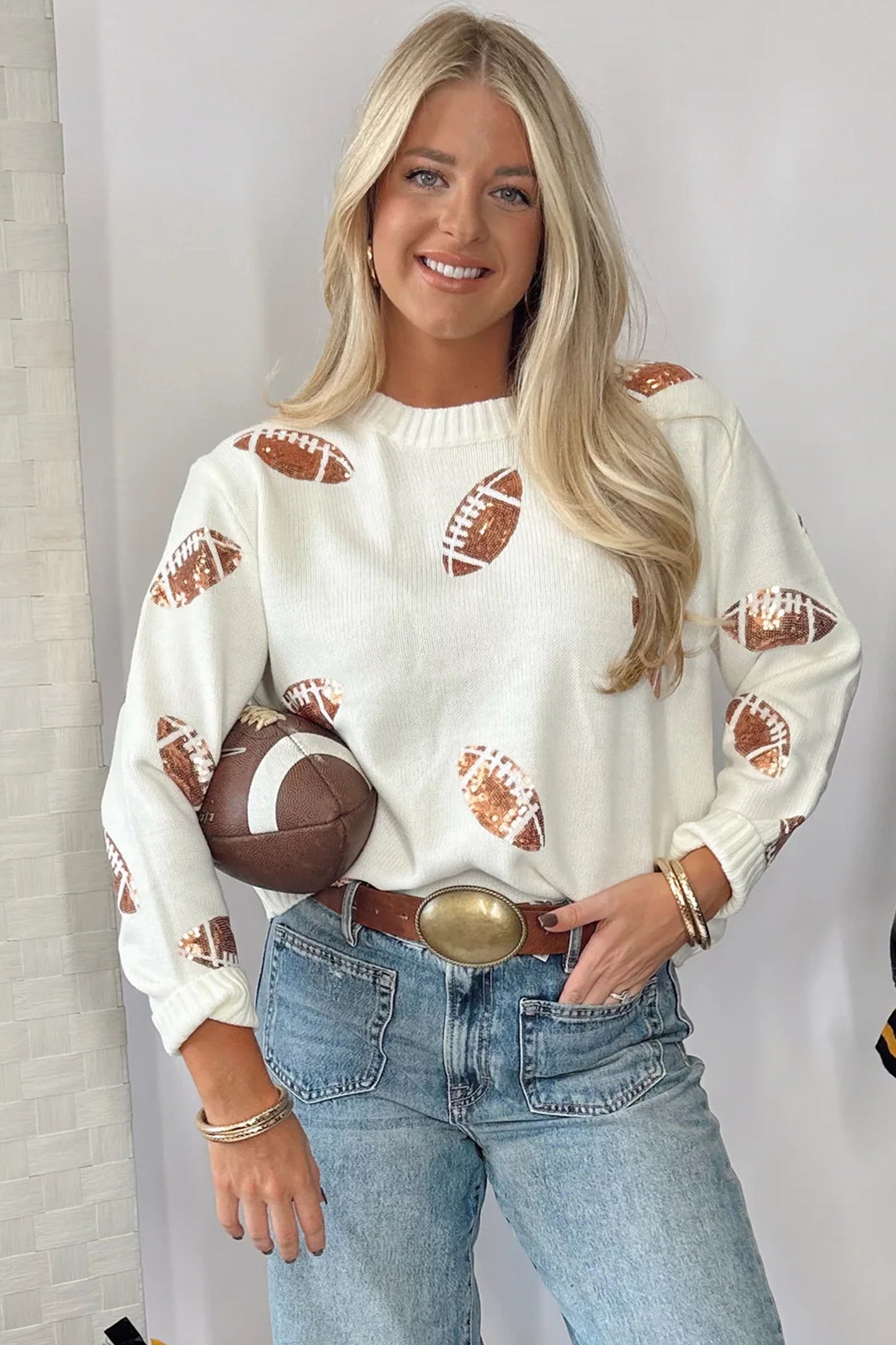 Football Sequin Long Sleeve Sweater