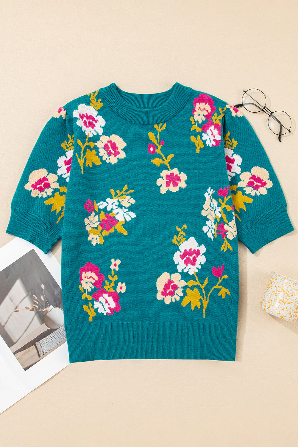 Teal We Meet Again Floral Knit Top