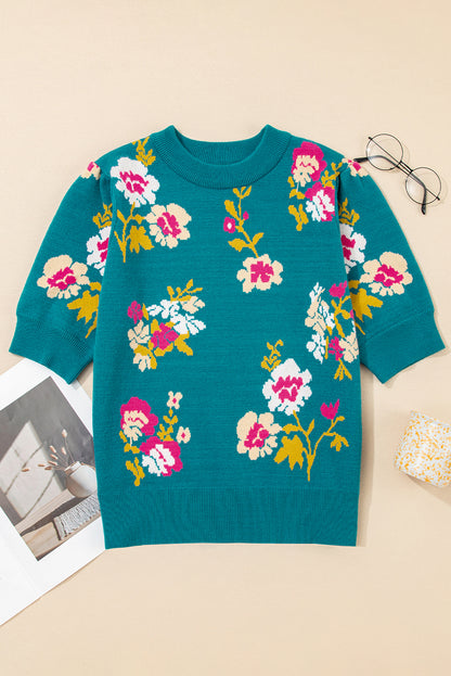 Teal We Meet Again Floral Knit Top