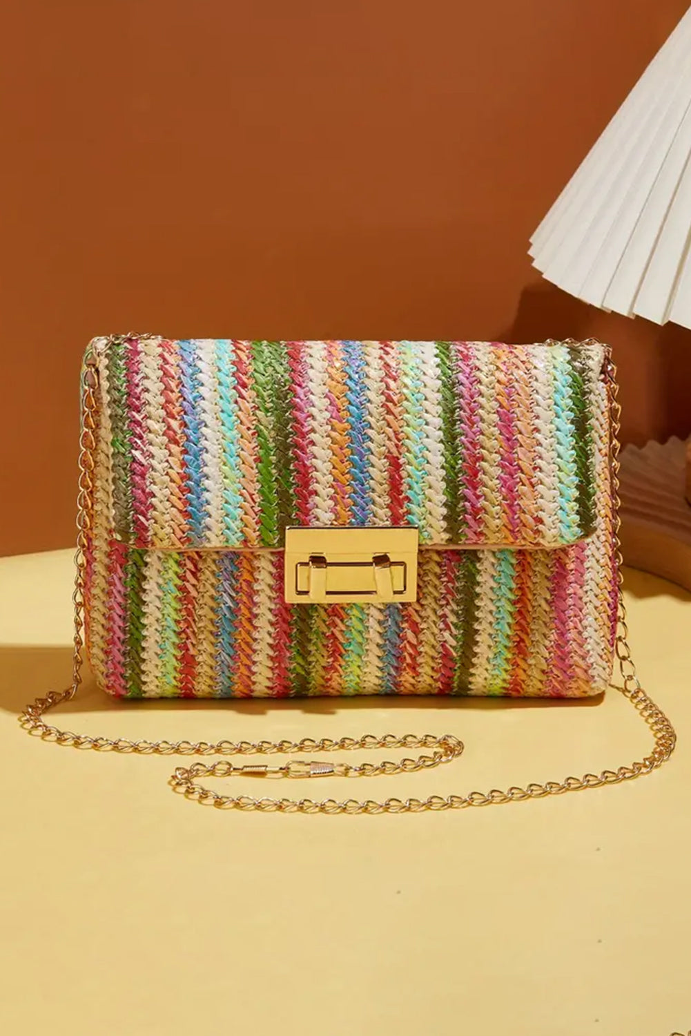 Ginny Multicolor Woven Gold Chain Shoulder Bag
