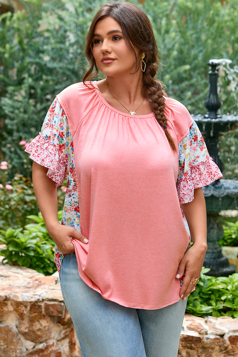 Garden Party Ruffle Sleeve Plus Size Top
