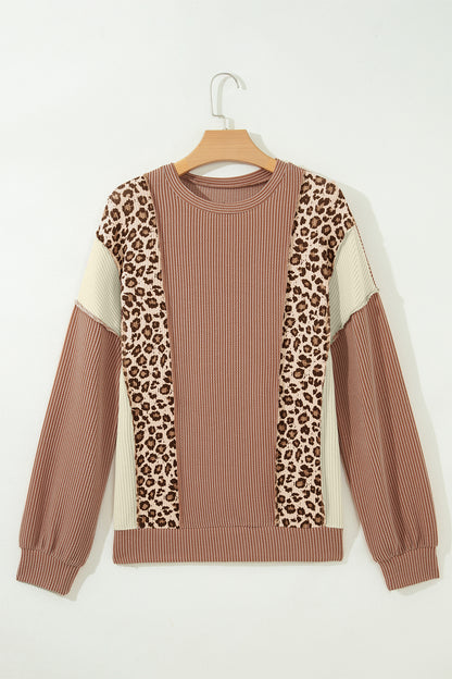 Mocha Mood Leopard Colorblock Top