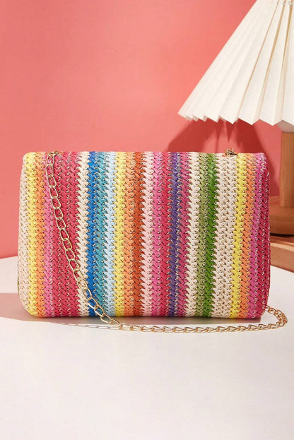 Ginny Multicolor Woven Gold Chain Shoulder Bag