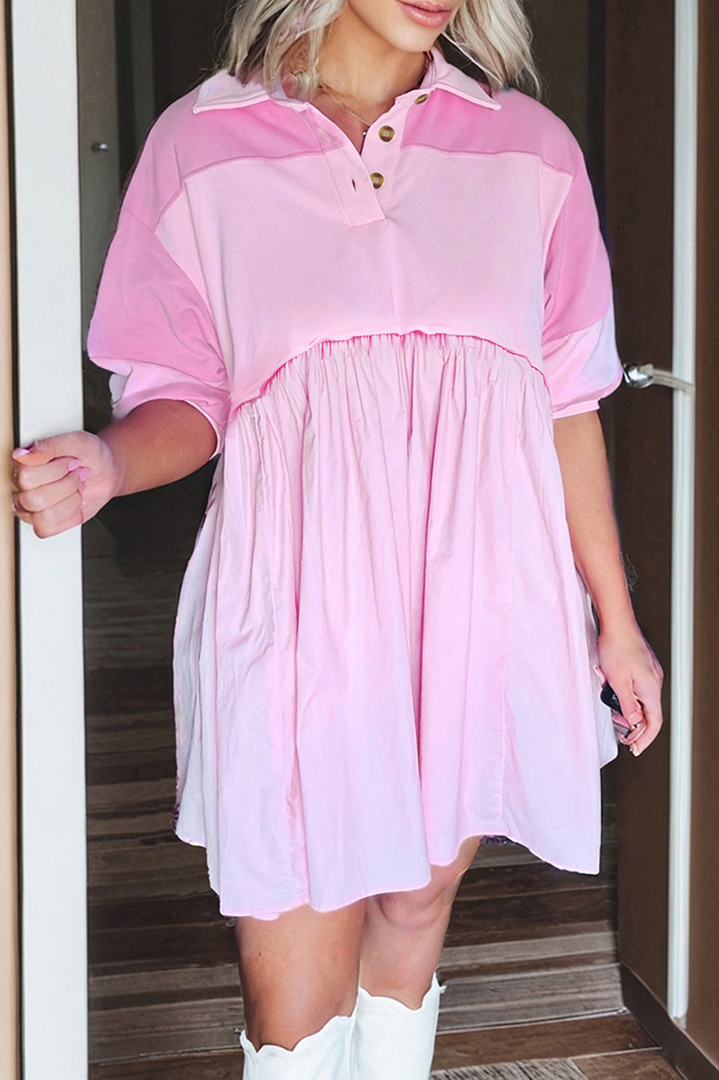 Tickled Pink Babydoll Mini Dress