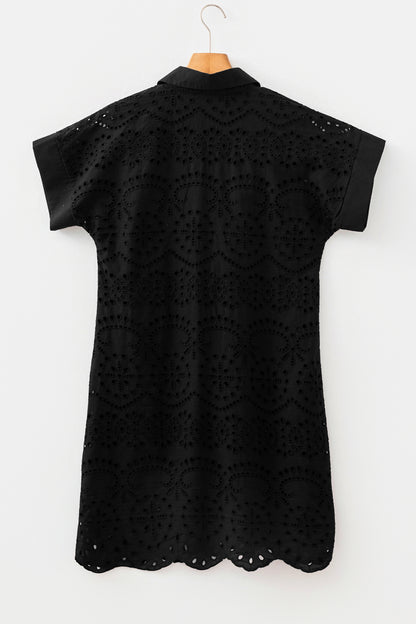 Eyelet Elegance Collared Mini Dress