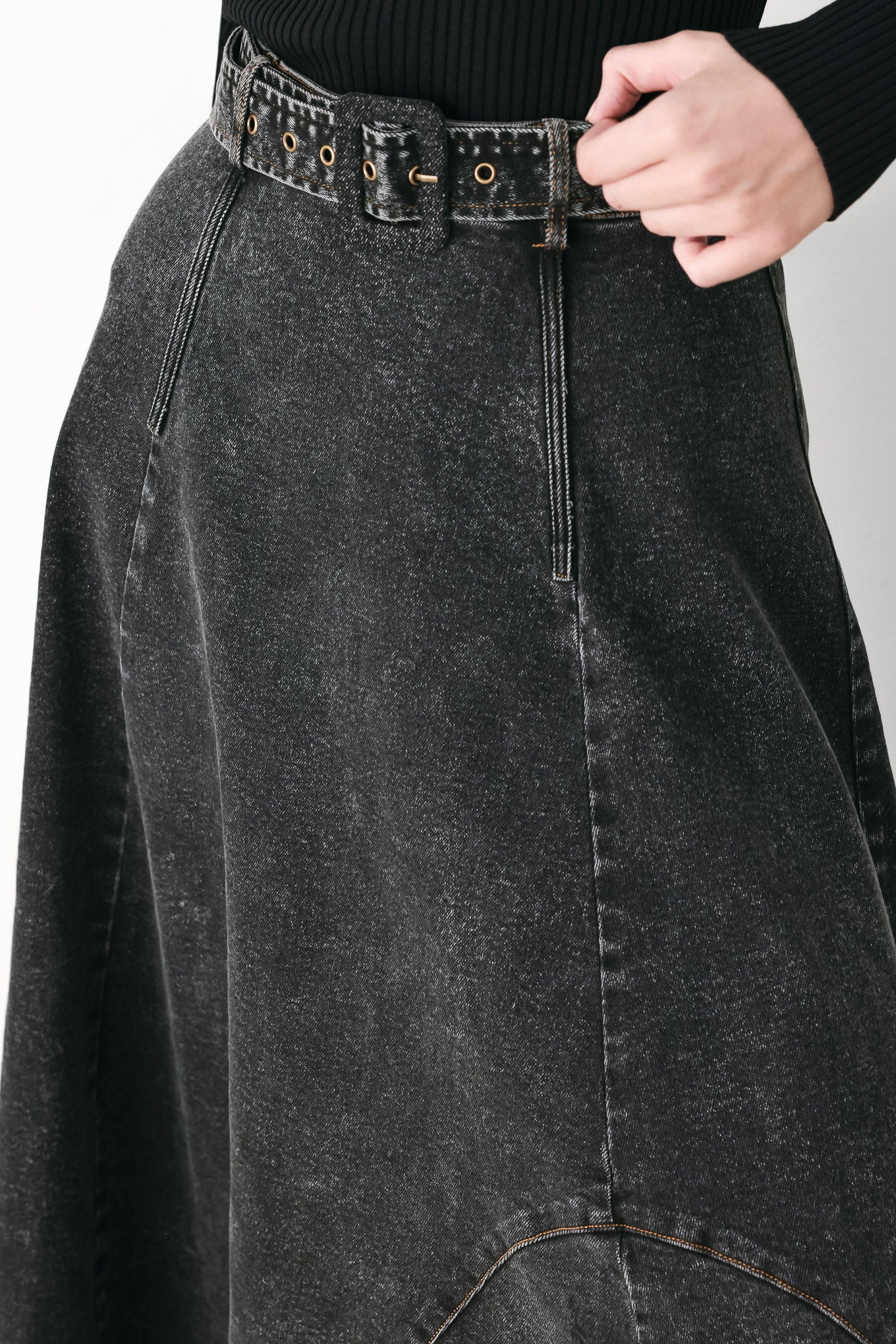 Flying Tomato Shadow Stitch Romance Denim Midi Skirt