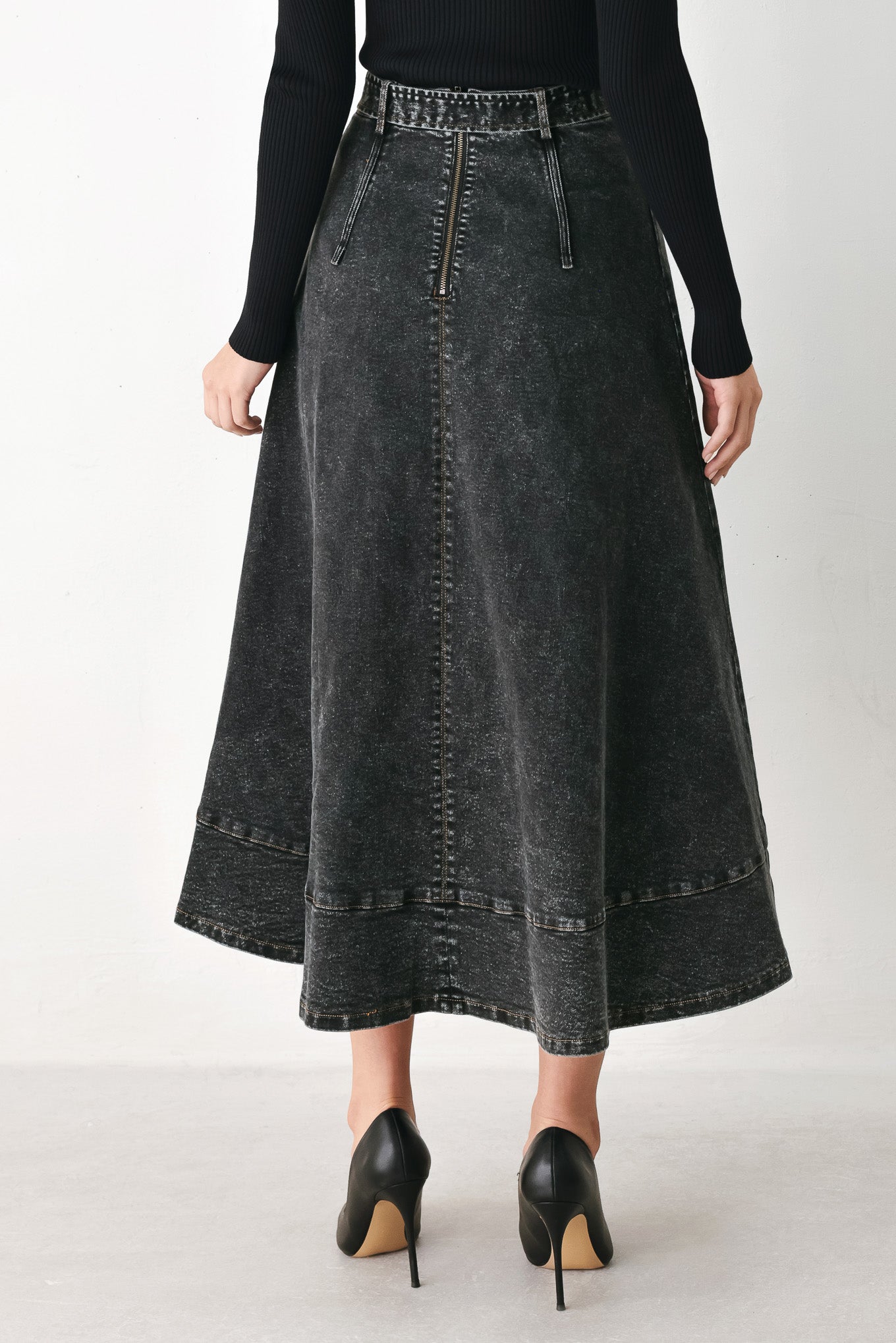 Flying Tomato Shadow Stitch Romance Denim Midi Skirt