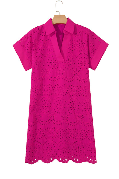 Eyelet Elegance Collared Mini Dress