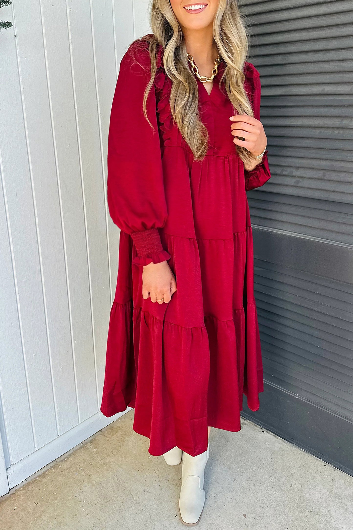 Crimson Charm Midi Dress