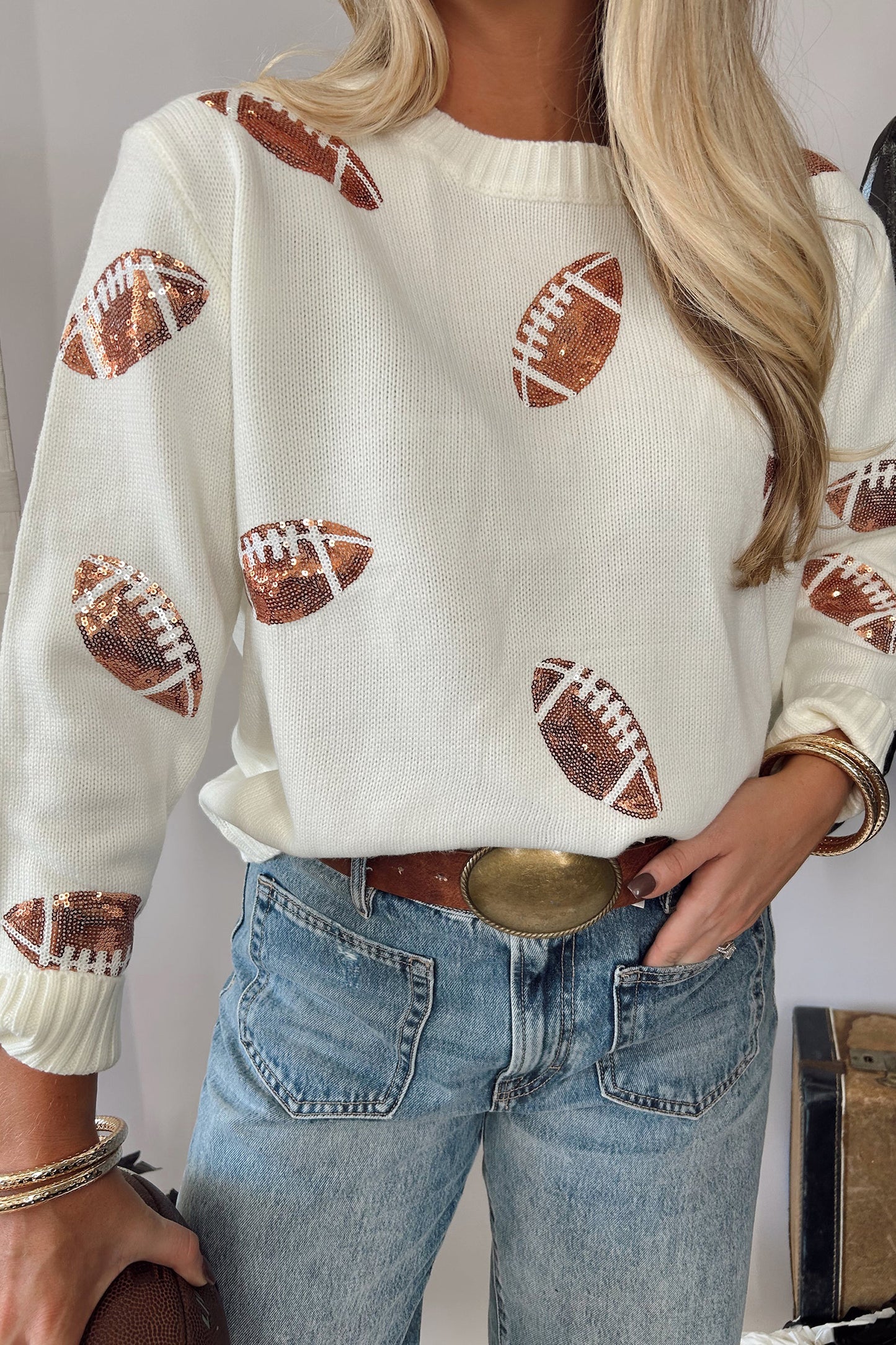 Football Sequin Long Sleeve Sweater