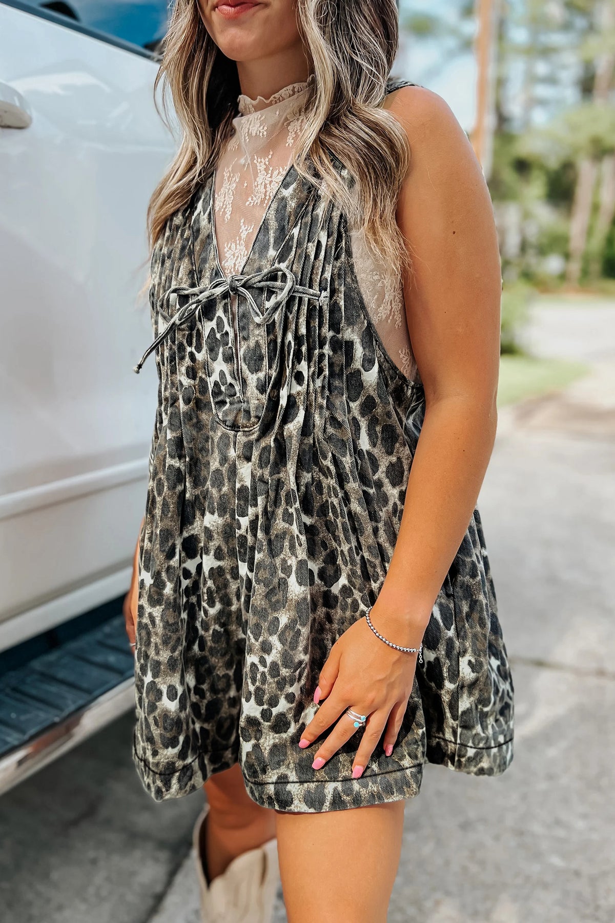 Leopard Love Denim Romper